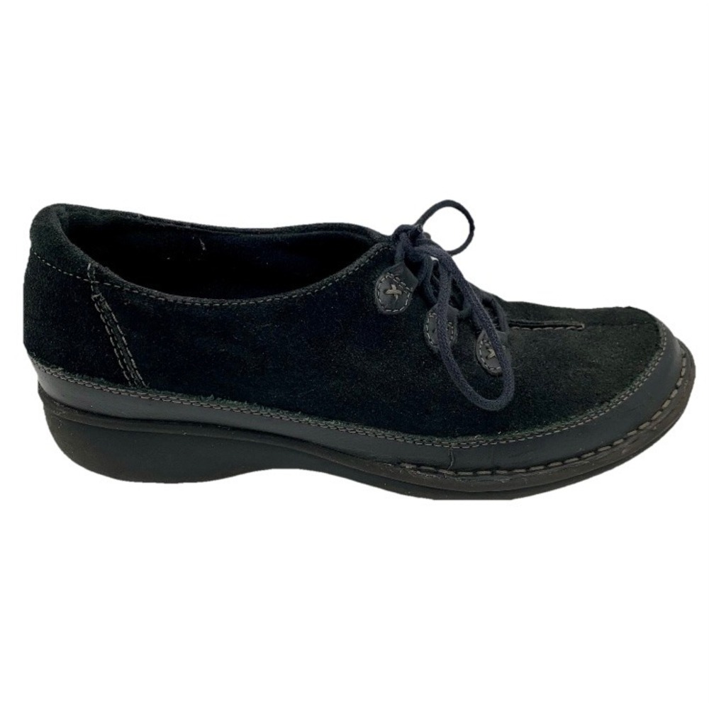 Clarks Artisan Black Suede Lace Up Comfort‎ Casual Shoes Women 8M Work Flat